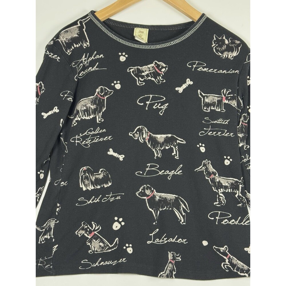 Jess and Jane‎ Top Womens Small Black Dog Doodle Embellished Cotton Made in USA - Picture 2 of 16